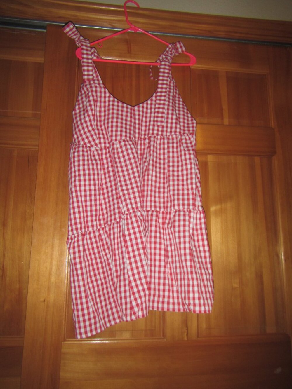 Amazon Red Gingham Tie-Strap Mini Dress / Top • Size L (US 8/10)